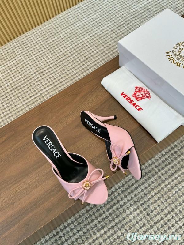 2025 Women VERSACE Pink Leather Heeled Mules LY00210