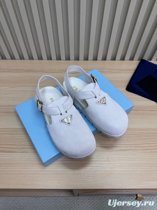 2025 Women Prada White Suede Sandals LY00280