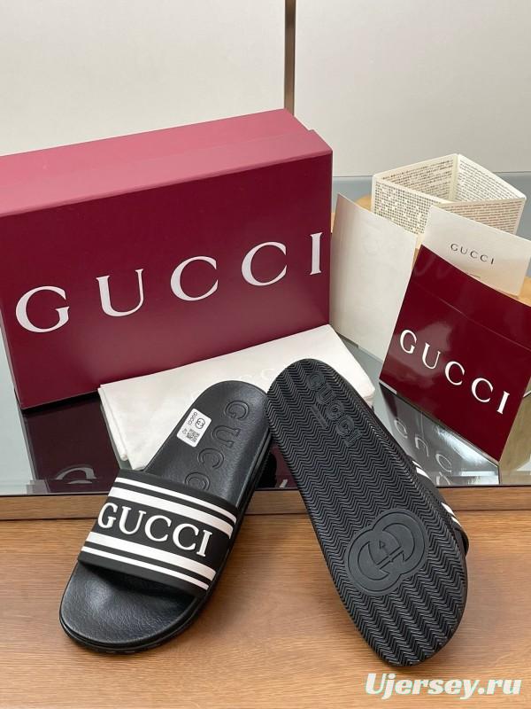 2025 Gucci Black White Rubber Slippers LY00175