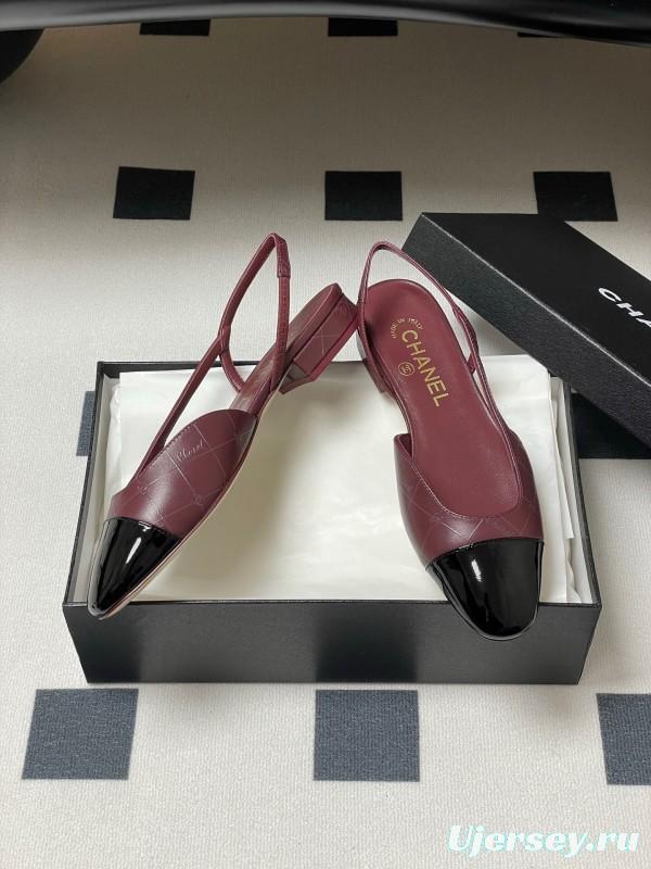 2025 Women Chanel Purple Black Leather Sling-back Pumps KFY00300