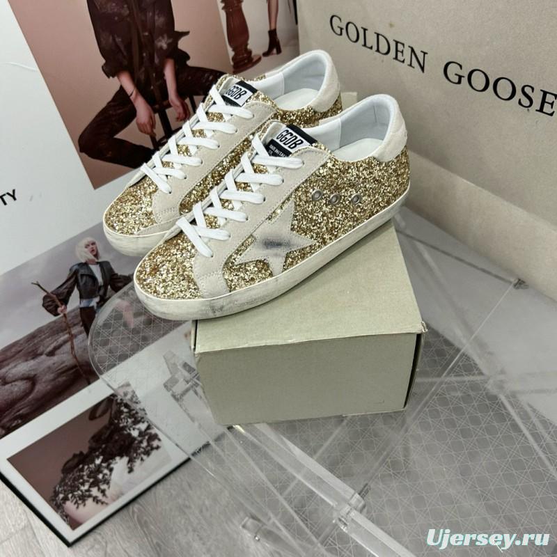 2025 Women GGDB Gold Glitter Leather Sneakers MJ00260