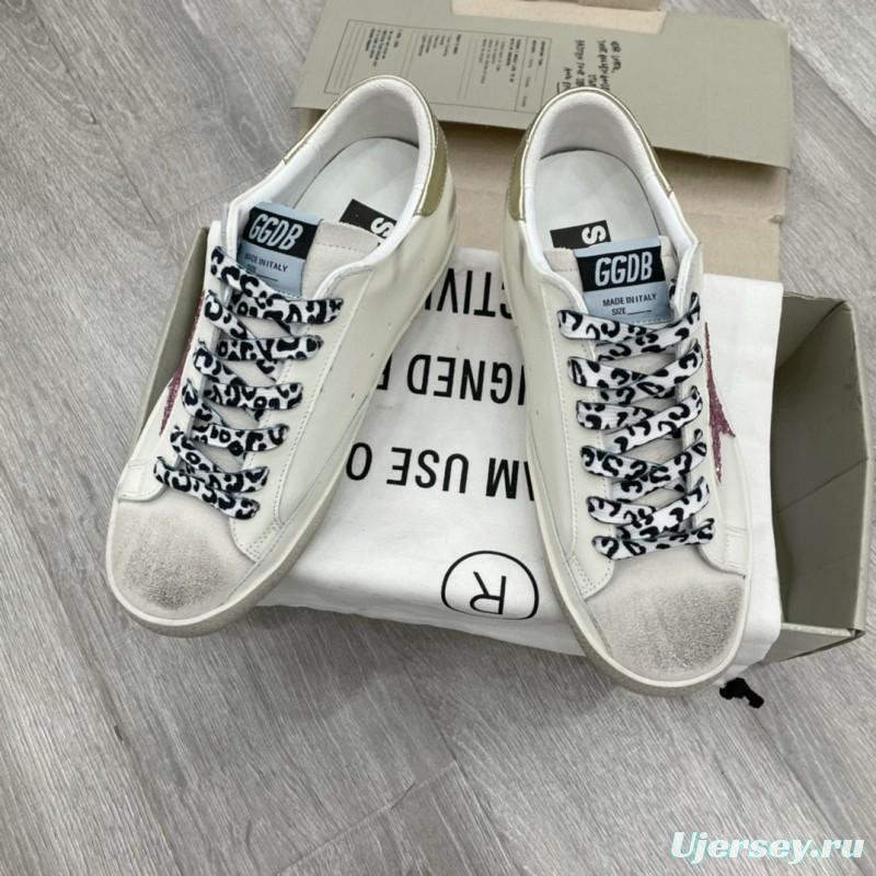 2025 Women GGDB White Pink Leather Sneakers Glitter Star