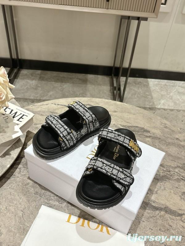 2025 Women Dior Black White Fabric Sandals KFY00300