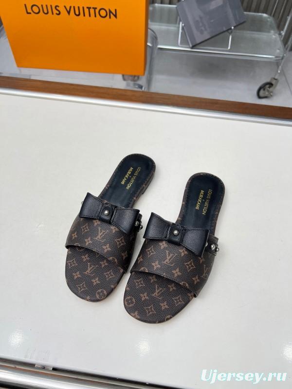 2025 Women Louis Vuitton Brown Leather Slippers LY00200