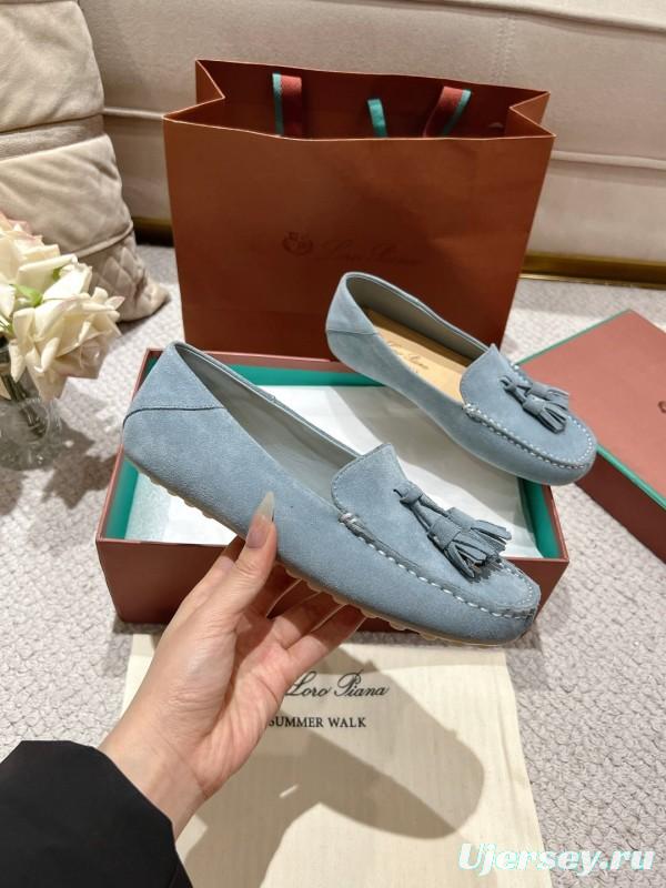 2025 Women Le Parmentier Blue Suede Loafers Tassel LY00291