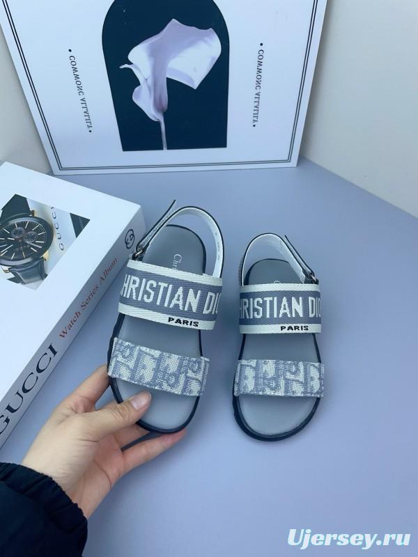 2025 Kids DIOR White Black Canvas Sandals
