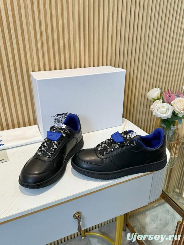 2024 Men BURBERRY Black Blue Calf Leather Sneakers MJ00330