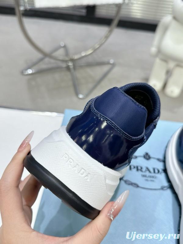 2025 Women Prada Blue Leather Sneakers KFY00310