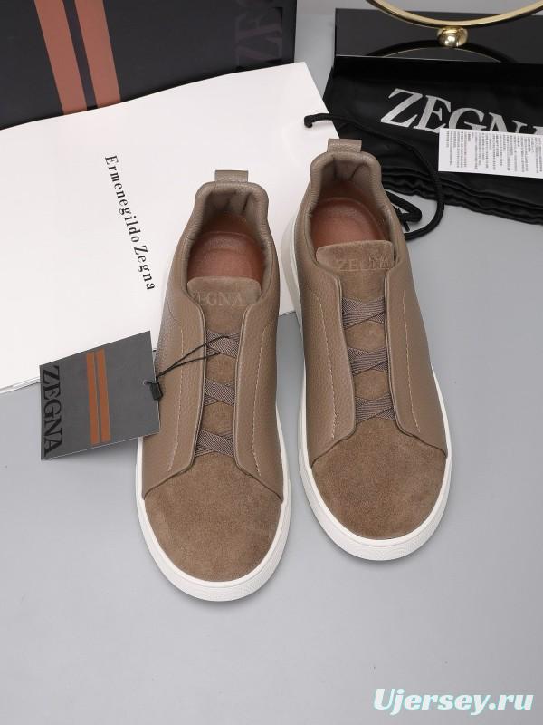2024 Men Ermenegildo Zegna Brown Suede Leather Sneakers MJ00240