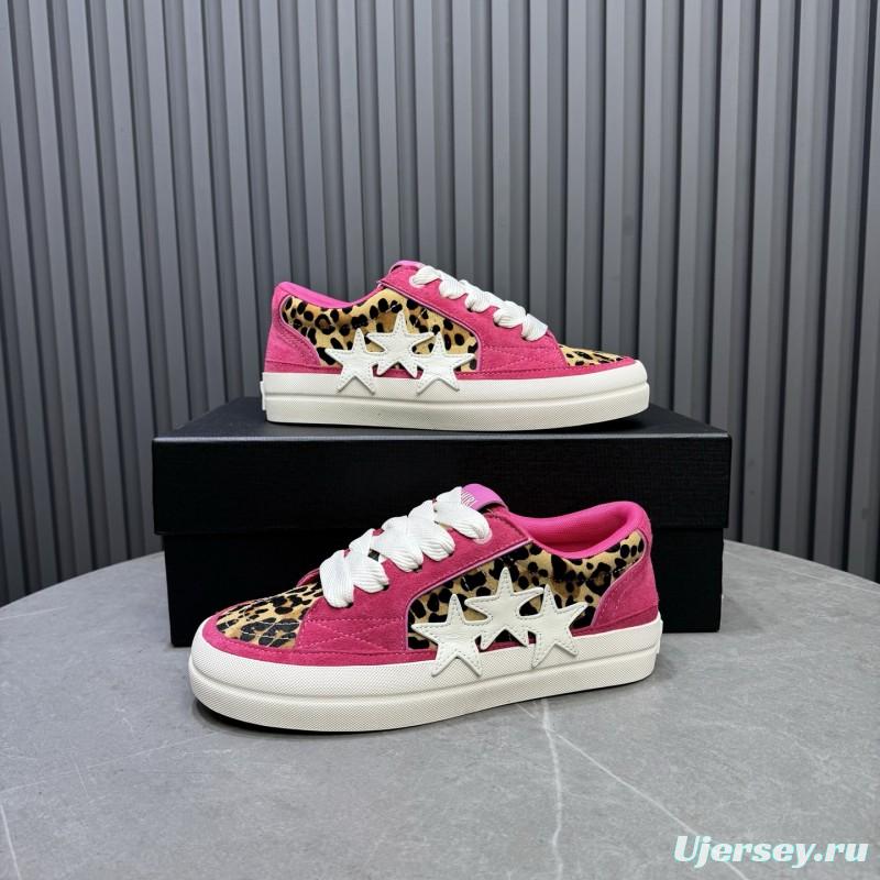 2025 Unisex Amiri Pink Leopard Suede Leather Sneakers