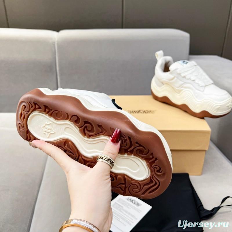 2025 Unisex HEYDAY White Brown Canvas Leather Wave Sneakers KFY00260