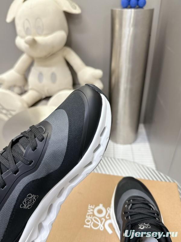 2025 Unisex Loewe Black Grey Leather Mesh Sneakers