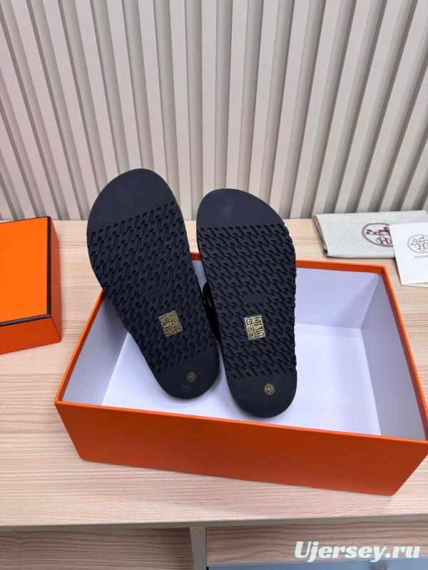 2025 Slippers Hermès Black Leather Slippers