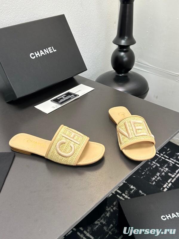 2025 Women Chanel Beige Fabric Sandals