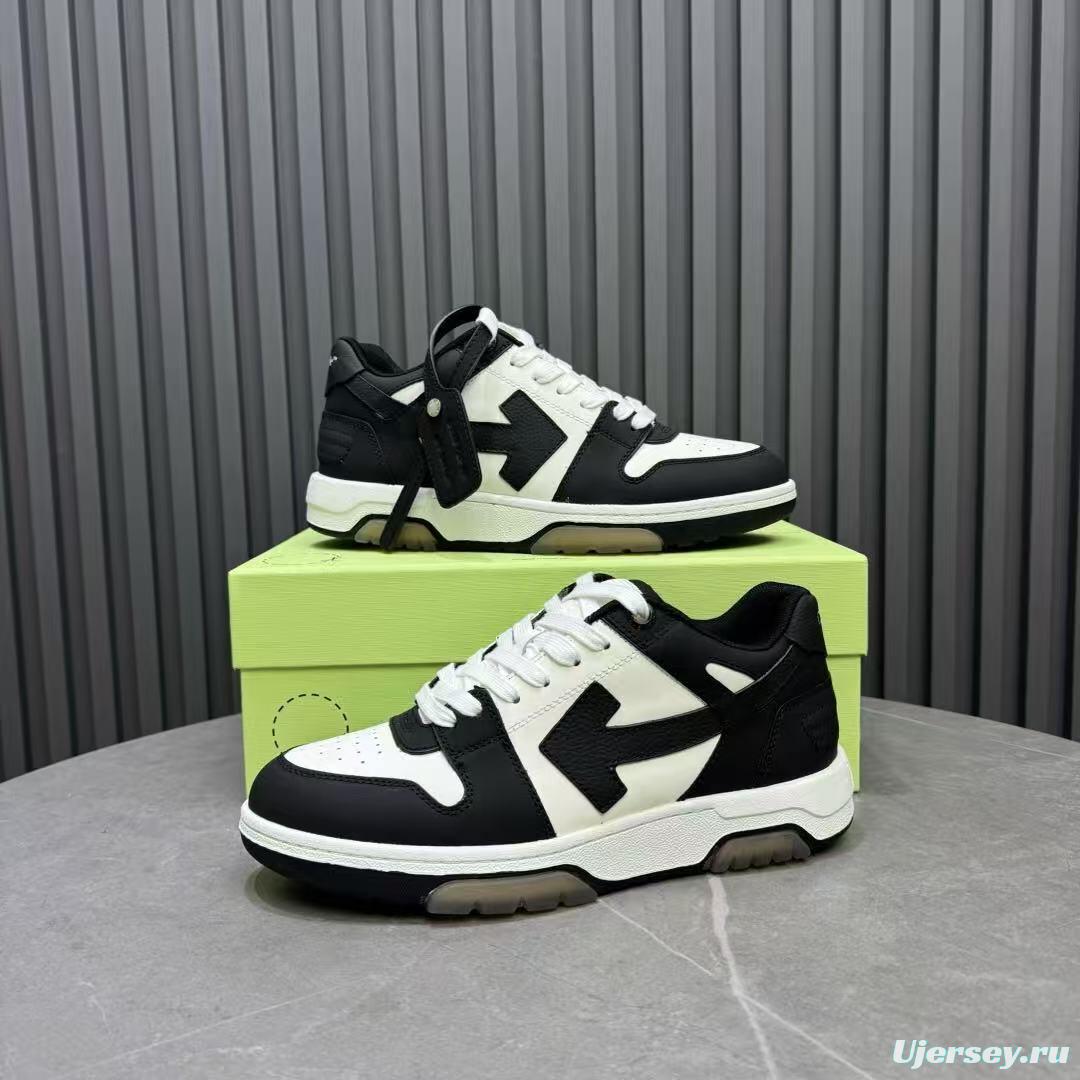 2025 Unisex Off-White Black White Leather Sneakers KFY00310(F/W)