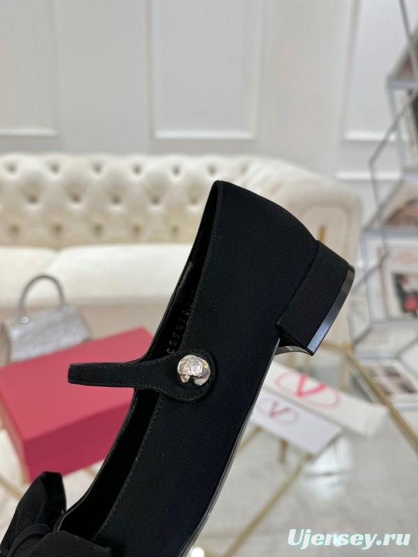 2025 Women Valentino Black Suede Mary Jane Bow LY00300