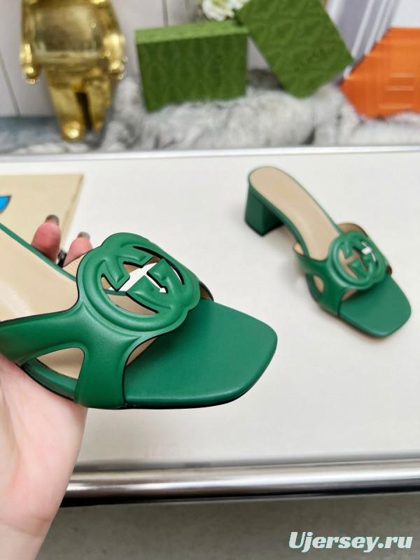 2025 Gucci Green Leather Slippers MJ00190/225