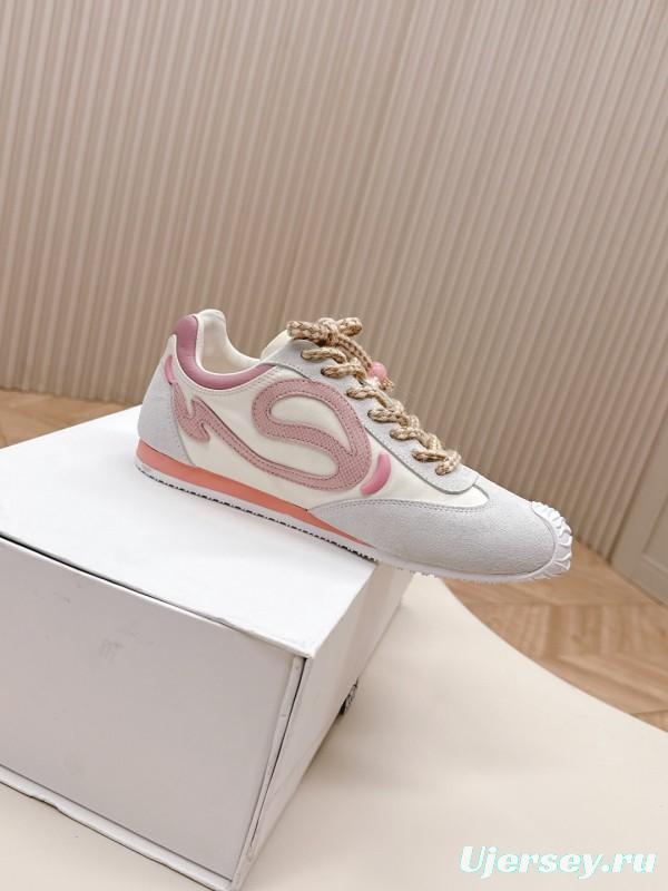 2025 Women Loewe Pink White Leather Balletrunner Ballet Sneakers KFY00300(F)