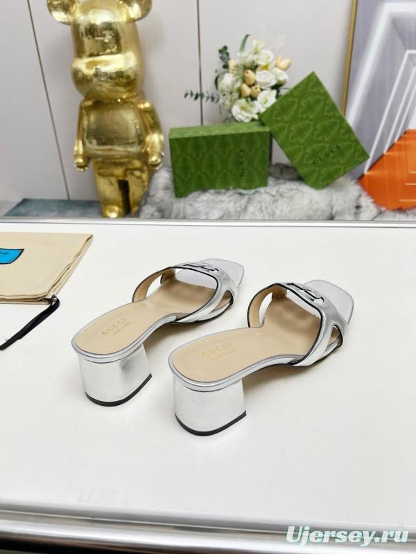 2025 Gucci Silver Leather Slippers MJ00190