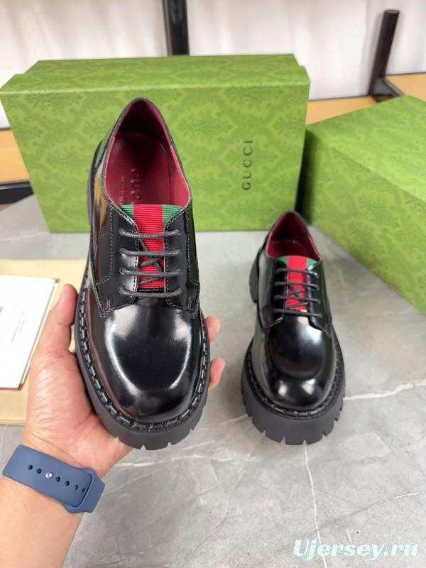 2024 Women Gucci Black Leather Oxford Shoes MJ00320
