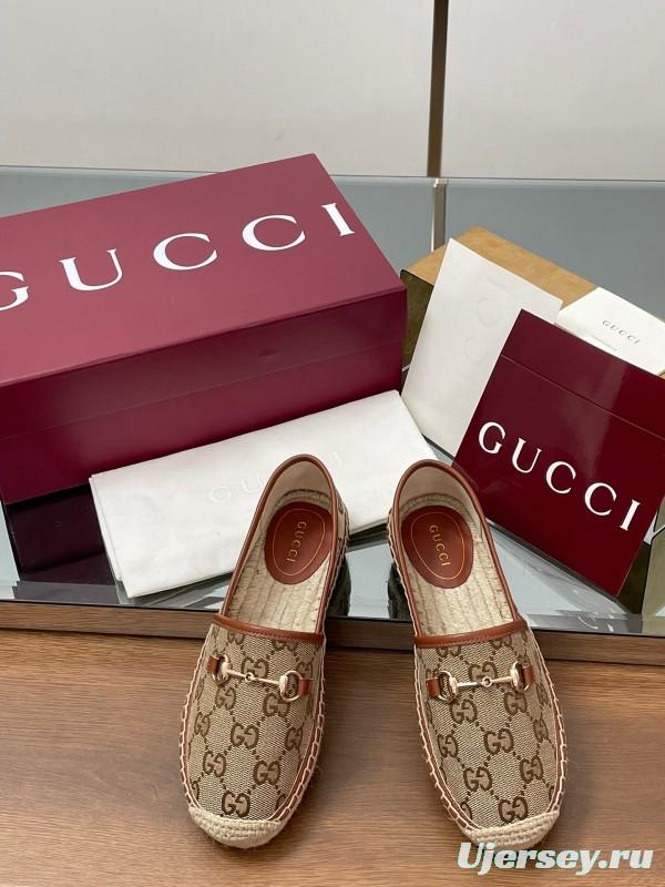 2025 Women Gucci Brown Canvas Leather Loafers Horsebit LY00200