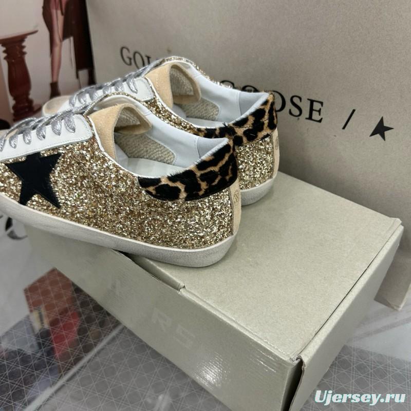 2025 Women GGDB Gold Glitter Black Leather Star Leopard Print Suede Sneakers