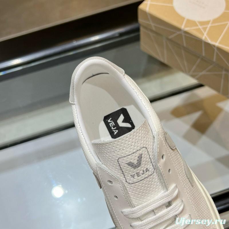 2025 Unisex VEJA White Grey Leather Canvas Rubber Sole Sneakers