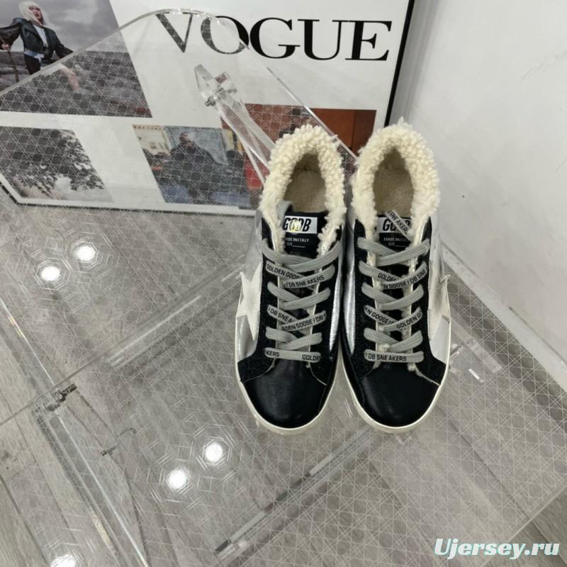 2025 Women GGDB Silver Black Leather Shearling Sneakers