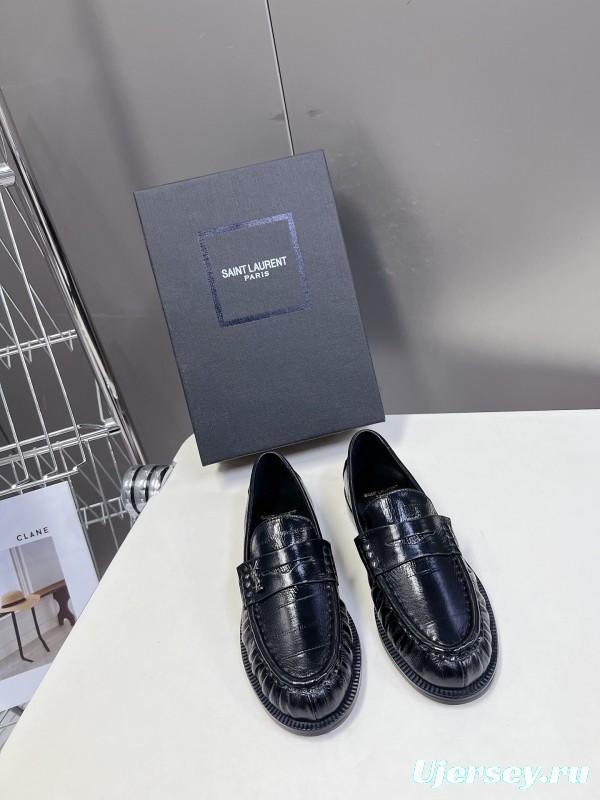 2025 Women Yves Saint Laurent Black Leather Loafers