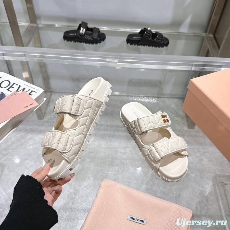 2025 Women Miu Miu White Leather Sandals