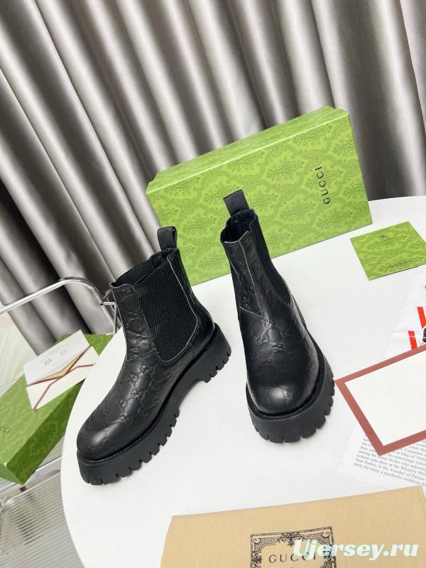 2024 Women Gucci Black Leather Ankle Boots MJ00340