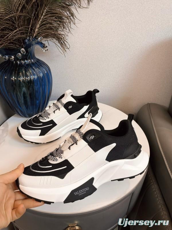 2024 Unisex Valentino black white leather mesh sneakers