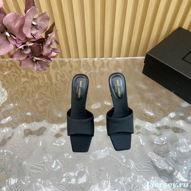 2025 Women Yves Saint Laurent Black Silk Heels KFY00280