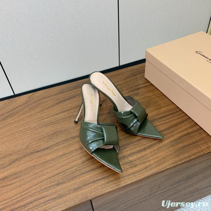 2025 Women Gianvito Rossi Green Leather High Heel Mules