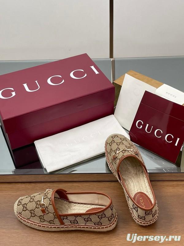 2025 Women Gucci Brown Canvas Leather Loafers Horsebit LY00200