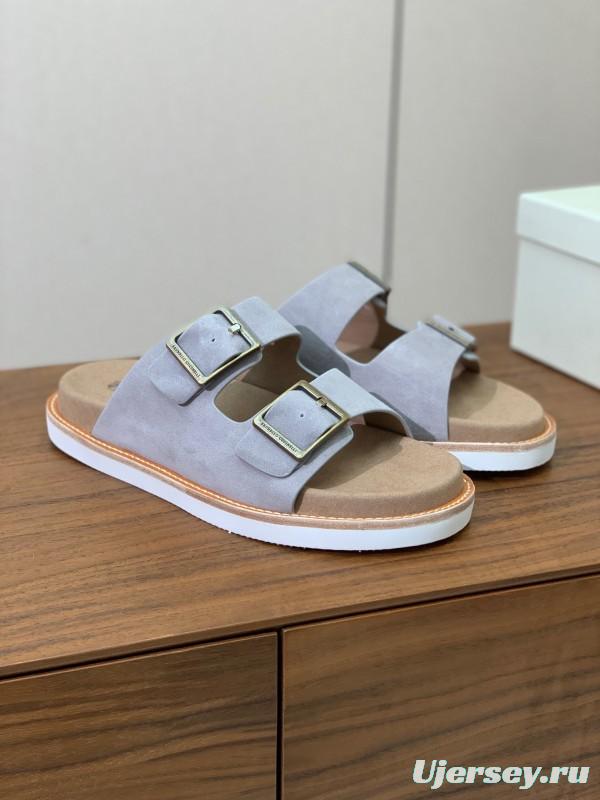 2025 Unisex Brunello Cucinelli Light Grey Suede Casual Sandals With Adjustable Buckles KFY00250