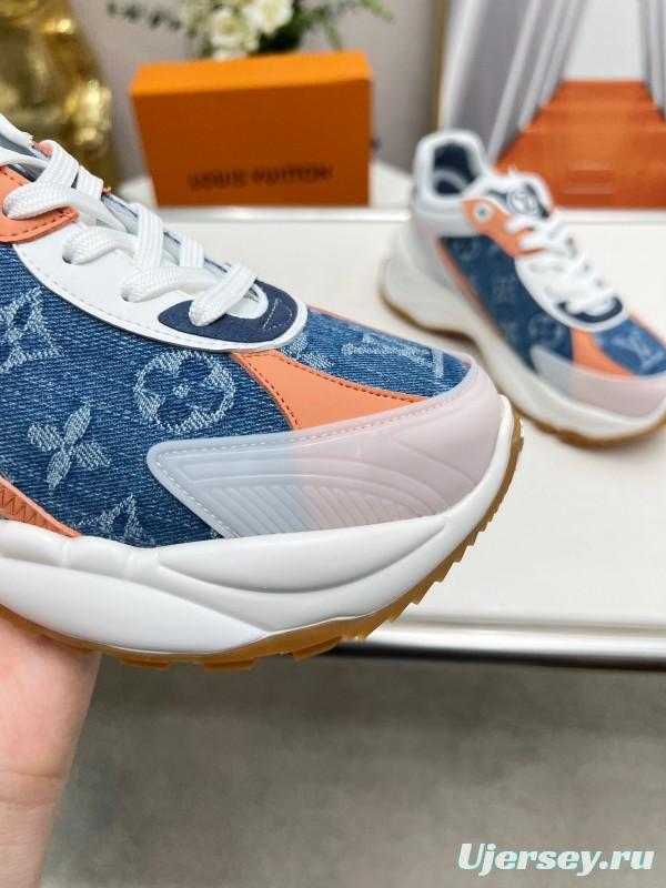 2025 Unisex Louis Vuitton Blue Orange White Leather Mesh Rubber Sneakers Monogram LY00340