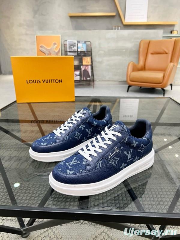 2024 Men Louis Vuitton Blue Leather Denim Sneakers MJ00400
