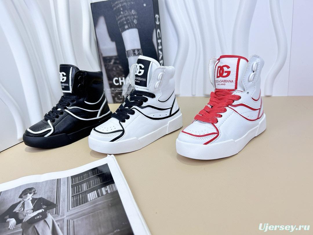 2024 Kids Dolce & Gabbana Black White Red Synthetic Leather Kids Sneakers