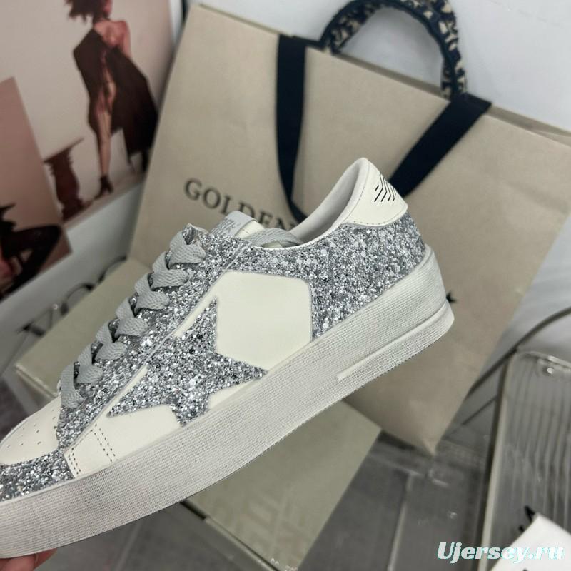 2024 Women GGDB Silver Glitter Leather Sneakers