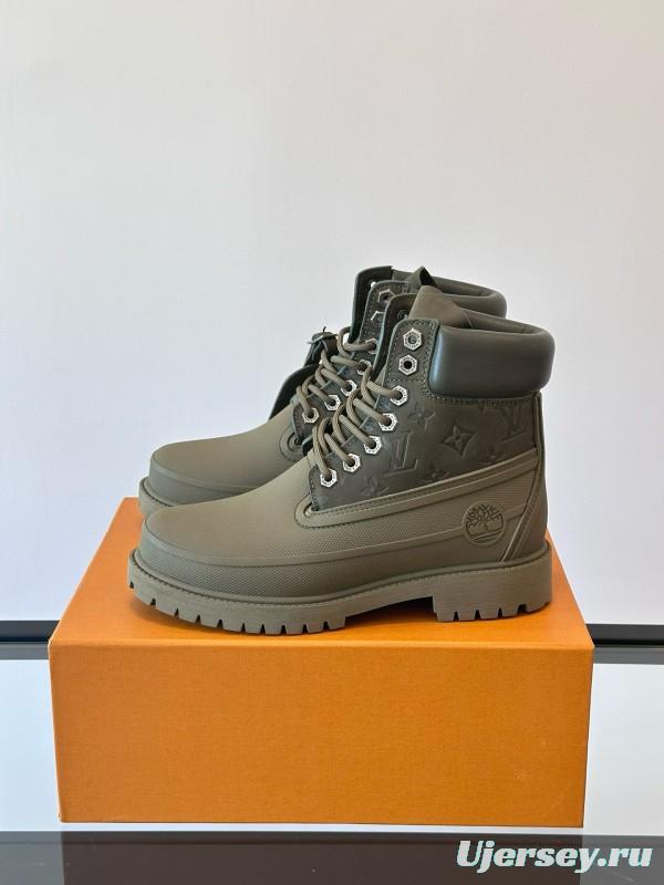 2024 Men Louis Vuitton Brown Rubber Leather Combat Boots MJ00390