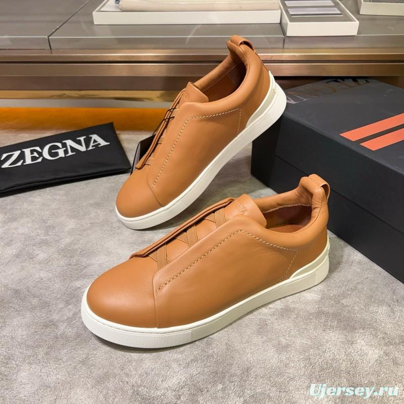 2024 Men Ermenegildo Zegna Camel Calf Leather Sneakers