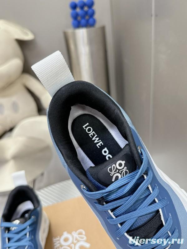 2025 Unisex Loewe Blue Grey White Leather Mesh Sneakers