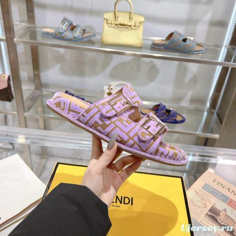 2025 Slippers Fendi Purple Canvas Slippers KFY00250