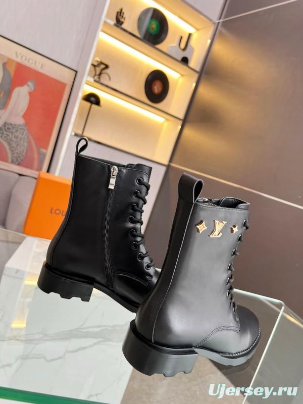 2024 Women Louis Vuitton Black Leather Ankle Boots MJ00320