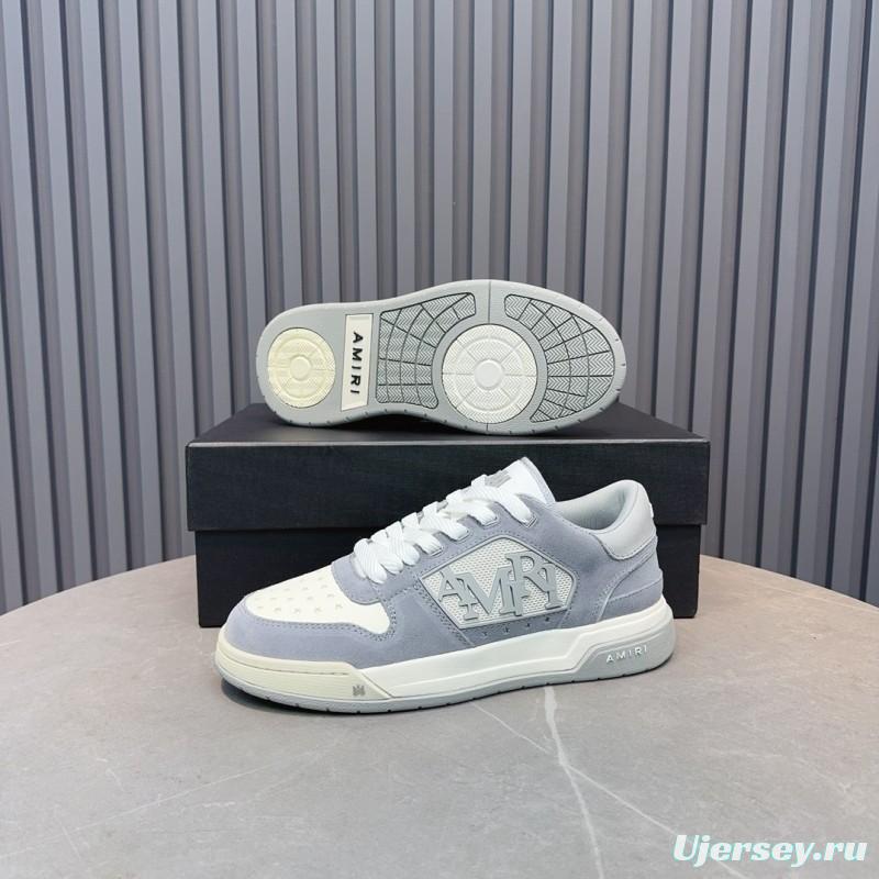 2025 Unisex Amiri White Grey Leather Suede Sneakers MJ00360