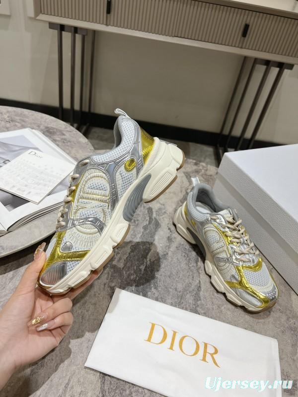 2025 Women Dior White Yellow Silver Mesh Leather Sneakers