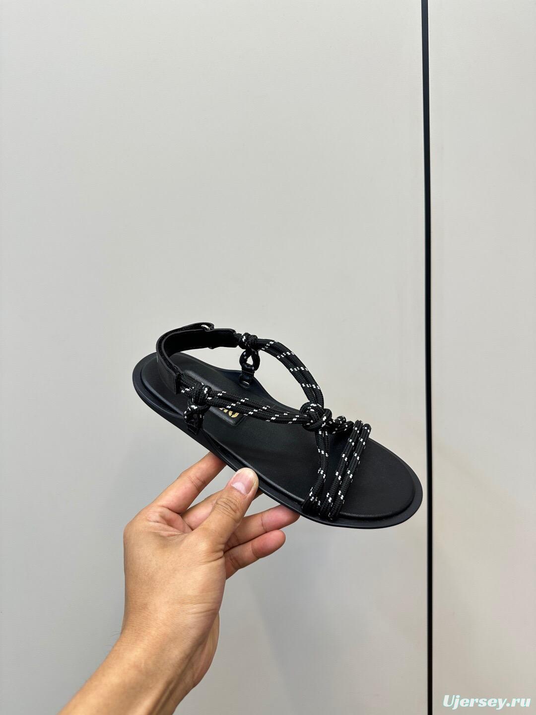 2025 Women Miu Miu Black Leather Rope Sandals