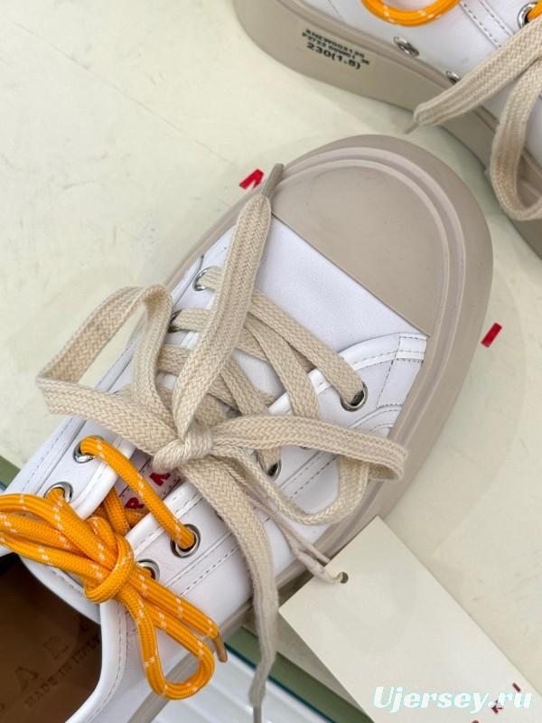 2025 Women Marni White Leather Chunky Sole Casual Sneakers LY00360(F)