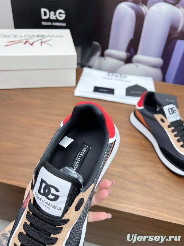 2025 Unisex Dolce & Gabbana Black Brown Red PU Leather Mesh Casual Sneakers LY00300